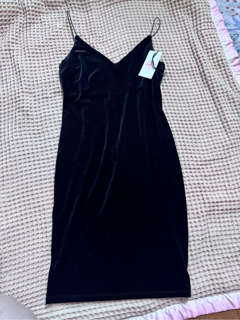 Crystal Doll Black Velvet Midi Slip Dress